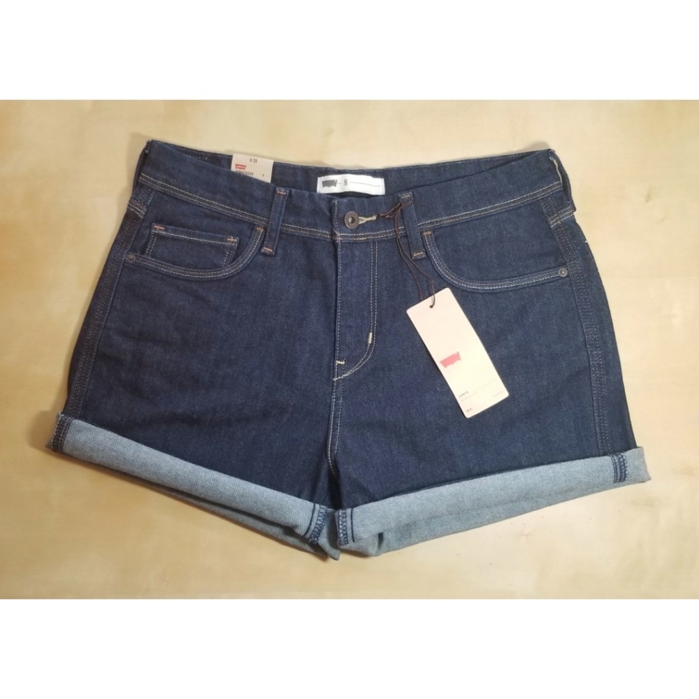 Levi's High Waisted Dark Wash Jean Shorts